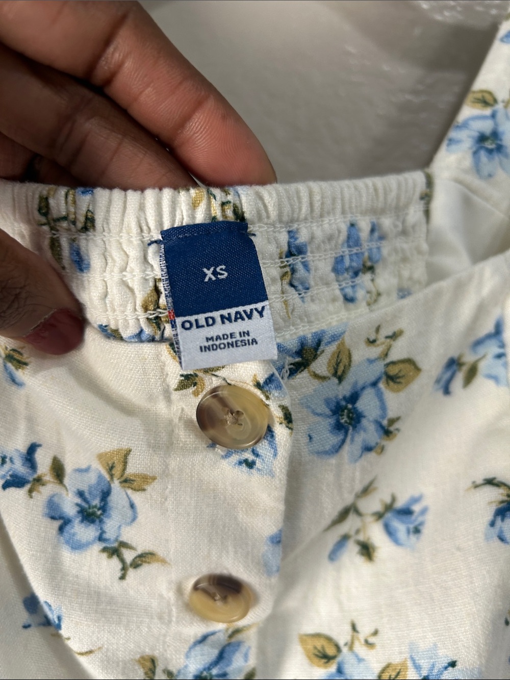 Old Navy White Mini Dress with Blue Floral Print Button Down Sz XS Summer Casual - Picture 3 of 9
